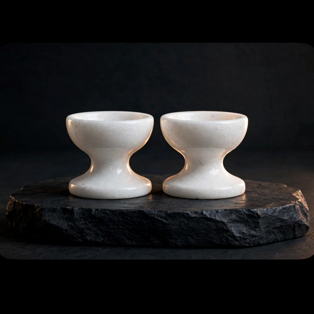 FILLSTO Plain White Marble Diya (Set of 2) | Handcrafted Decorative Oil Lamps for Pooja & Home Décor
