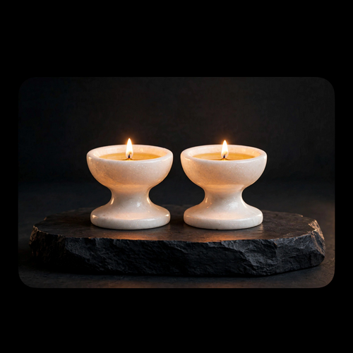FILLSTO Plain White Marble Diya (Set of 2) | Handcrafted Decorative Oil Lamps for Pooja & Home Décor